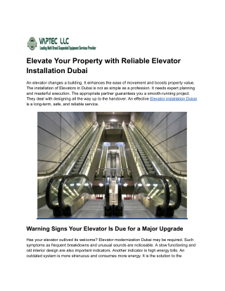 Elevate Your Property with Reliable Elevator Installation Dubai
