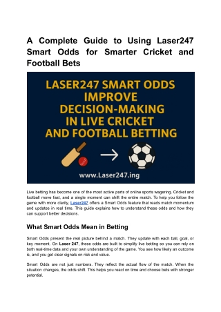 A Complete Guide to Using Laser247 Smart Odds for Smarter Cricket and Football Bets