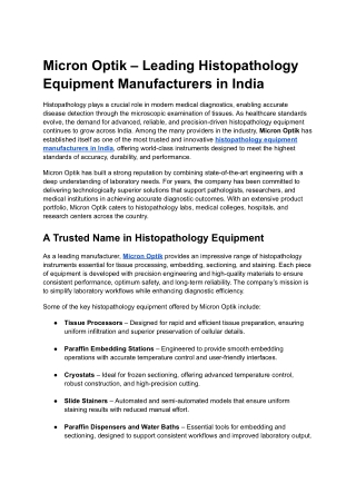 Histopathology Equipment Manufacturers in India
