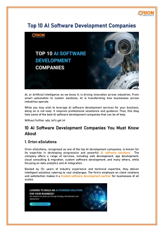 Top 10 AI Software Development Companies