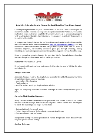 Stair Lifts Colorado How to Choose the Best Model for Your Home Layout