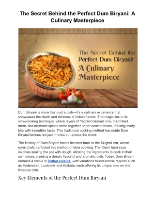 The Secret Behind the Perfect Dum Biryani: A Culinary Masterpiece