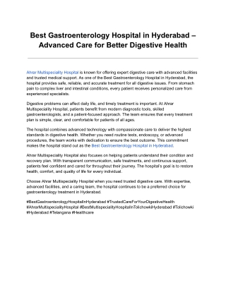 Best Gastroenterology Hospital in Hyderabad – Trusted Care for Your Digestive He