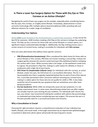 Is There a Laser Eye Surgery Option for Those with Dry Eye or Thin Corneas or an Active Lifestyle