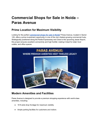 commercial shops for sale in Noida _ Paras Avenue