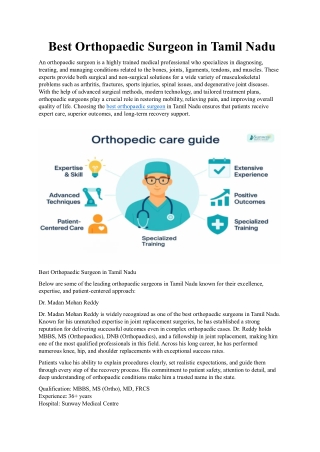 Best Orthopaedic Surgeon in Tamil Nadu