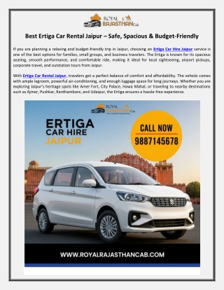 Best Ertiga Car Rental Jaipur – Safe, Spacious & Budget-Friendly