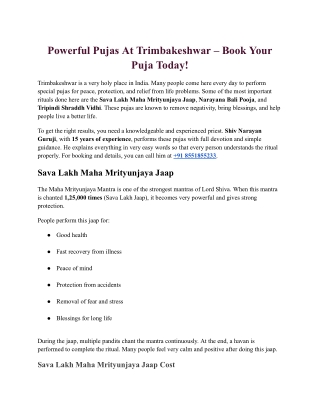 Powerful Pujas At Trimbakeshwar – Book Your Puja Today