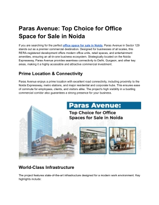 Office Space For Sale In Noida _ Paras Avenue