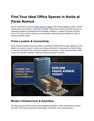 Office Spaces In Noida _ Paras Avenue