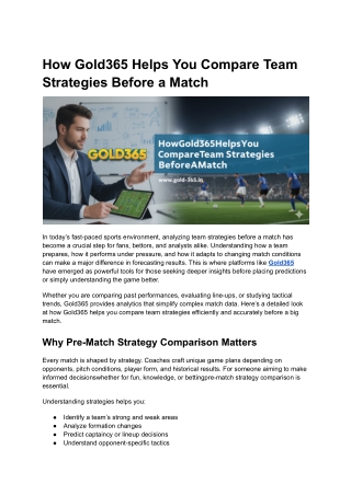 How Gold365 Helps You Compare Team Strategies Before a Match