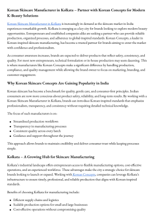 Korean Skincare Manufacturer in Kolkata