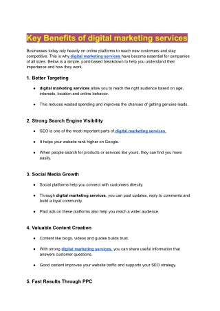 Key Benefits of digital marketing services