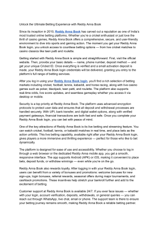 Unlock the Ultimate Betting Experience with Reddy Anna Book