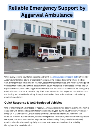 Reliable Emergency Support by Aggarwal Ambulance