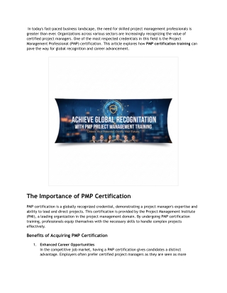Achieve Global Recognition with PMP Project Management Training