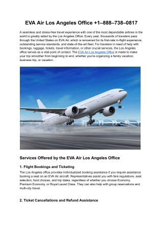 EVA Air Los Angeles Office  1–888–738–0817
