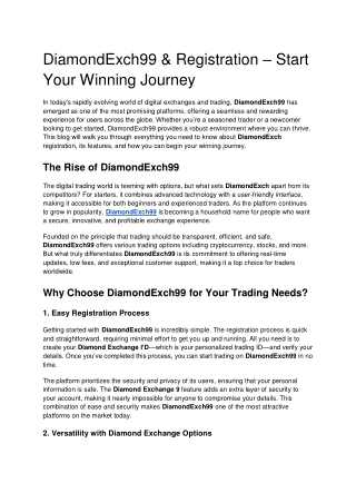 DiamondExch99 & Registration – Start Your Winning Journey