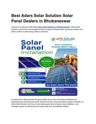 Best Adars Solar Solution Solar Panel Dealers in Bhubaneswar