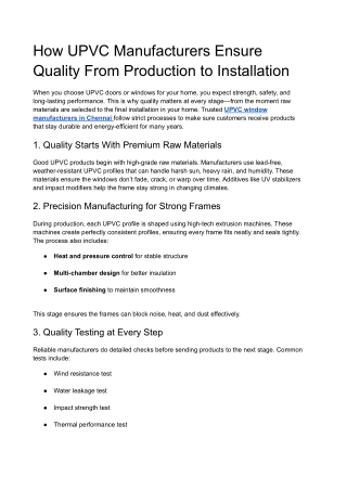 How UPVC Manufacturers Ensure Quality From Production to Installation