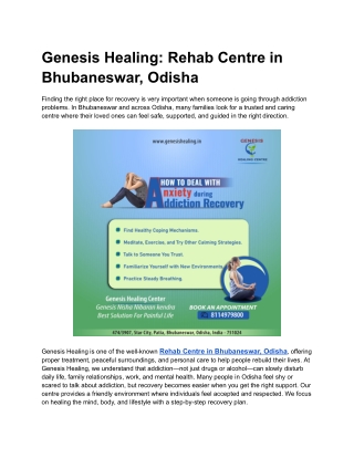 Genesis Healing Rehab Centre in Bhubaneswar, Odisha