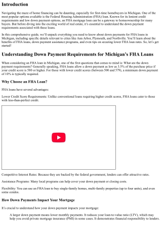 Understanding Down Payment Requirements for Michigan’s FHA Loans