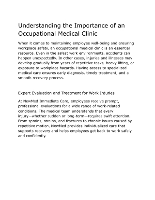 Understanding the Importance of an Occupational Medical Clinic