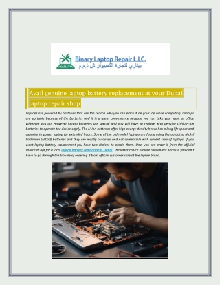 Avail genuine laptop battery replacement at your Dubai laptop repair shop
