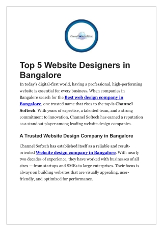 Top 5 Website Designers in Bangalore