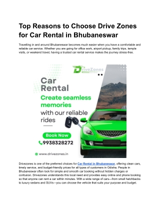 Top Reasons to Choose Drive Zones for Car Rental in Bhubaneswar