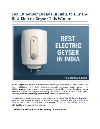 Top 10 Geyser Brands in India to Buy the Best Electric Geyser This Winter