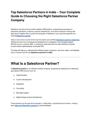 Top Salesforce Partners in India – Your Complete Guide to Choosing the Right Sal