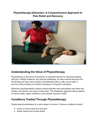 Physiotherapy Edmonton: A Comprehensive Approach to Pain Relief and Recovery