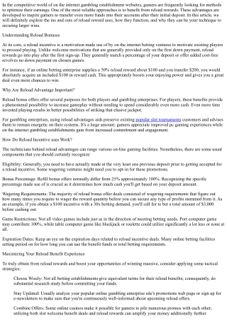 Reload Bonuses Discovered: Your Path to Larger Wins