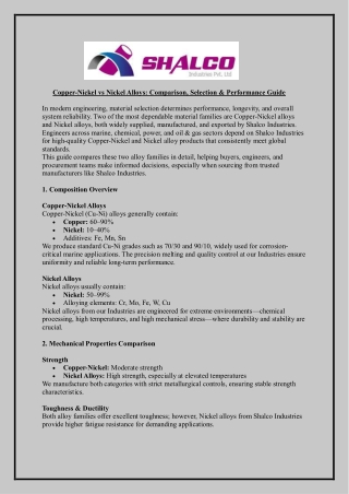 Copper-Nickel vs Nickel Alloys: Comparison, Selection & Performance Guide