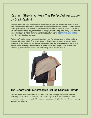 Kashmiri Shawls for Men: The Perfect Winter Luxury by Craft Kashmir