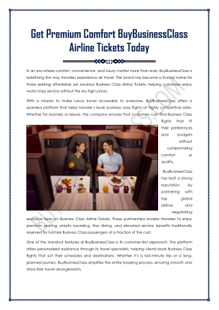 Get Premium Comfort Via BuyBusinessClass Deals