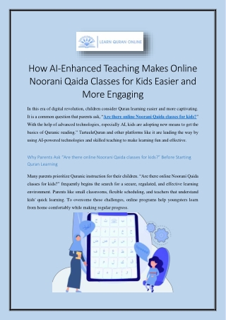 How AI-Enhanced Teaching Makes Online Noorani Qaida Classes for Kids Easier and More Engaging