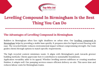 Levelling Compound In Birmingham Is the Best Thing You Can Do