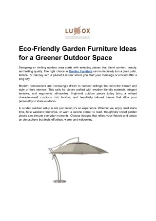 Eco-Friendly Garden Furniture Ideas for a Greener Outdoor Space