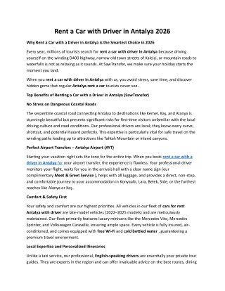 Rent a Car with Driver in Antalya