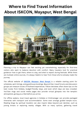 Where to Find Travel Information About ISKCON, Mayapur, West Bengal