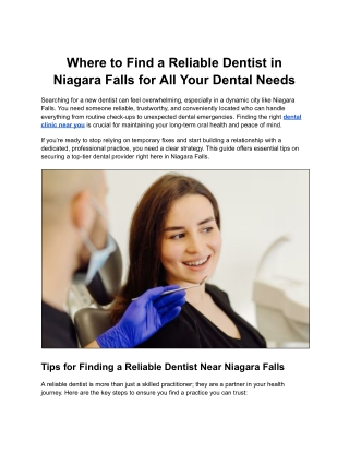 Where to Find a Reliable Dentist in Niagara Falls for All Your Dental Needs