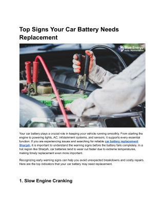 Top Signs Your Car Battery Needs Replacement