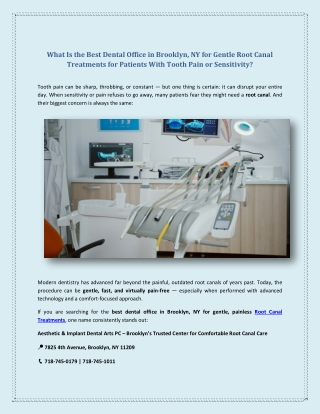 What Is the Best Dental Office in Brooklyn, NY for Gentle Root Canal Treatments for Patients With Tooth Pain or Sensitiv