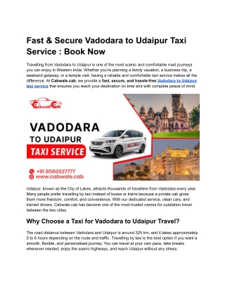 Fast & Secure Vadodara to Udaipur Taxi Service _ Book Now (1)