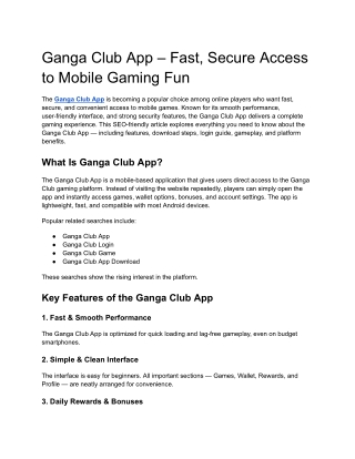 Ganga Club App – Fast, Secure Access to Mobile Gaming Fun