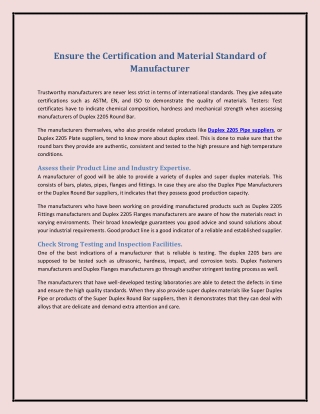Ensure the Certification and Material Standard of Manufacturer
