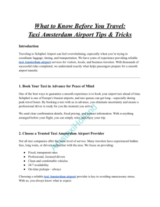 Taxi Amsterdam Airport Tips & Tricks