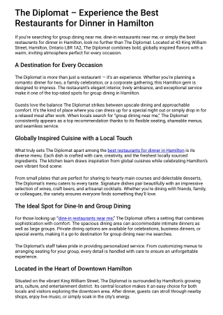 The Diplomat – Experience the Best Restaurants for Dinner in Hamilton